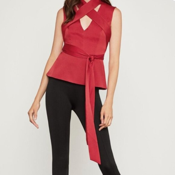 NWT! BCBG Maxazria Red Crisscross Wrap-Tie Top SIze  S - Picture 1 of 11